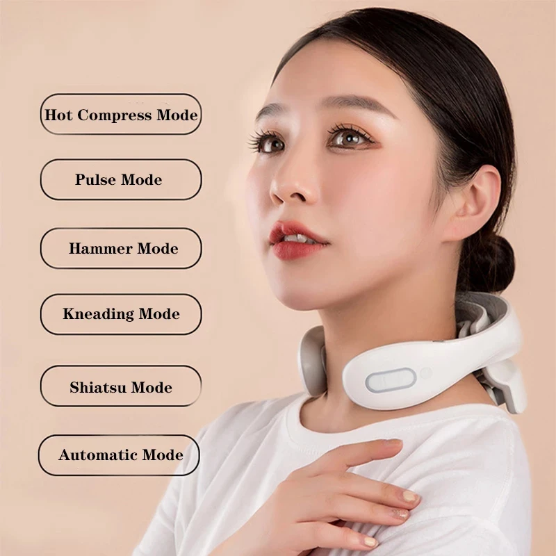 Vibration Neck Masssger Rechargeable Low Frequency Pulse Cervical Massager Smart Electric Neck Massager Hot Compress Massage