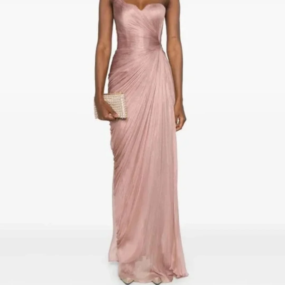 

Elegant Strapless Pleated Formal Party Gown Floor Length Evening Dress Graceful Pink Mermaid Prom Gowns Customized
