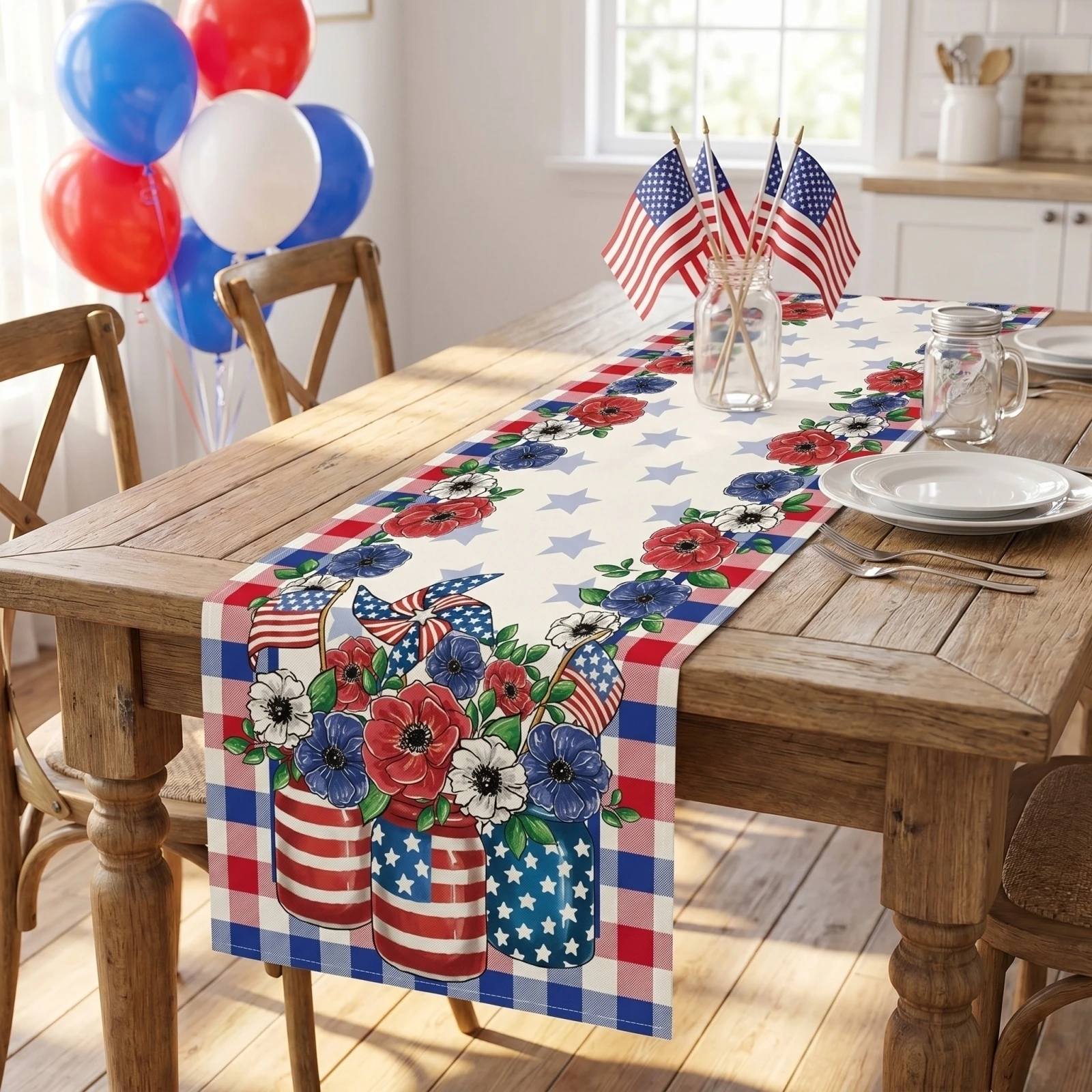 Table Runner American Flag Themed Independence Day Decorative Table Cover Holiday Runner For Party And Kitchen Use