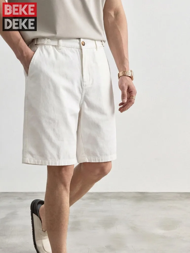 

Summer Men Daily Comfortable Solid Color Loose Fit Shorts Elastic Waist Knee Length Straight Trousers Office Casual Male Shorts