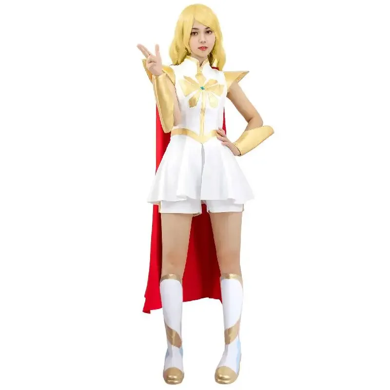 فستان DAZCOS She-Ra التأثيري مع عباءة حمراء أميرات السلطة أدورا زي الهالوين كرنفال البدلة للنساء والفتيات البالغات