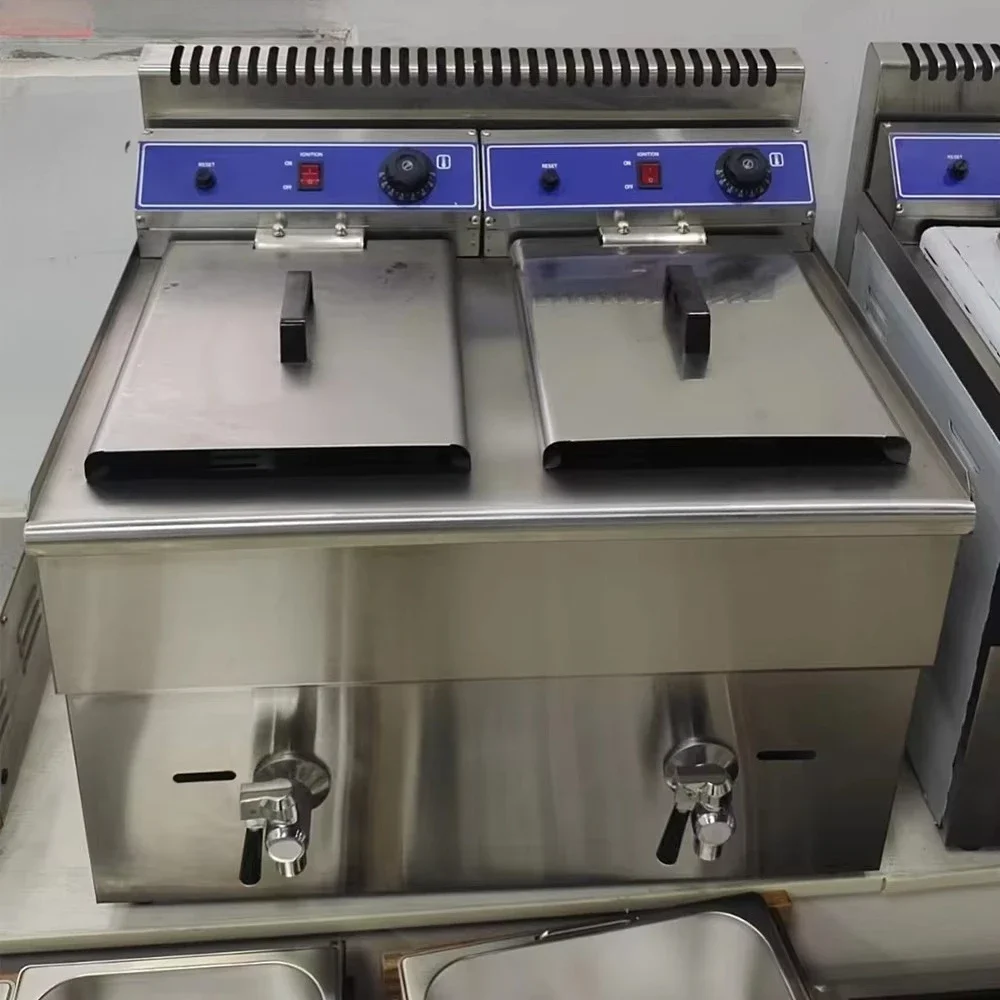 

Industrial Double Tank Stainless Steel Commercial G-as Fryer Machine - Gas-Fired Deep Fryer for Kitchen Use