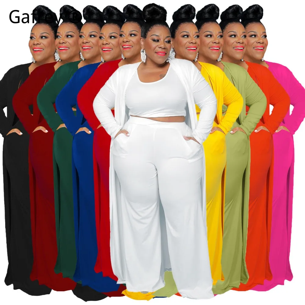 

5XL 4XL Plus Size 3 Piece Set Women Long Cardigan Duster Coat Lounge Set Sporty Casual Inner Top Pants Commuter Elegant Outfit