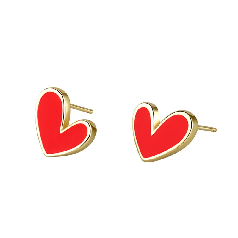 Cute Red Heart Stud Earrings for Women Romantic Stainless Steel Wedding Earings Temperament Jewelry Accessories Girlfriend Gift