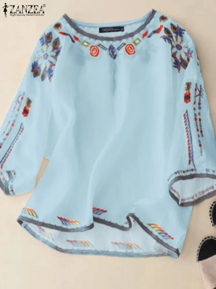 2025 ZANZEA Camicette estive Donna Bohemian Manica corta Camicia da vacanza Top stampati floreali Casual Allentato Lavoro Blusas Chemise femminile