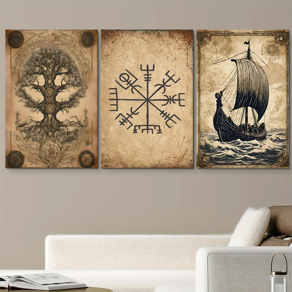 3pcs frameless Canvas Painting 3pcs frameless canvas painting 3 Mysterious Tree of Life Canvas Decorative Paintings Retro Magic