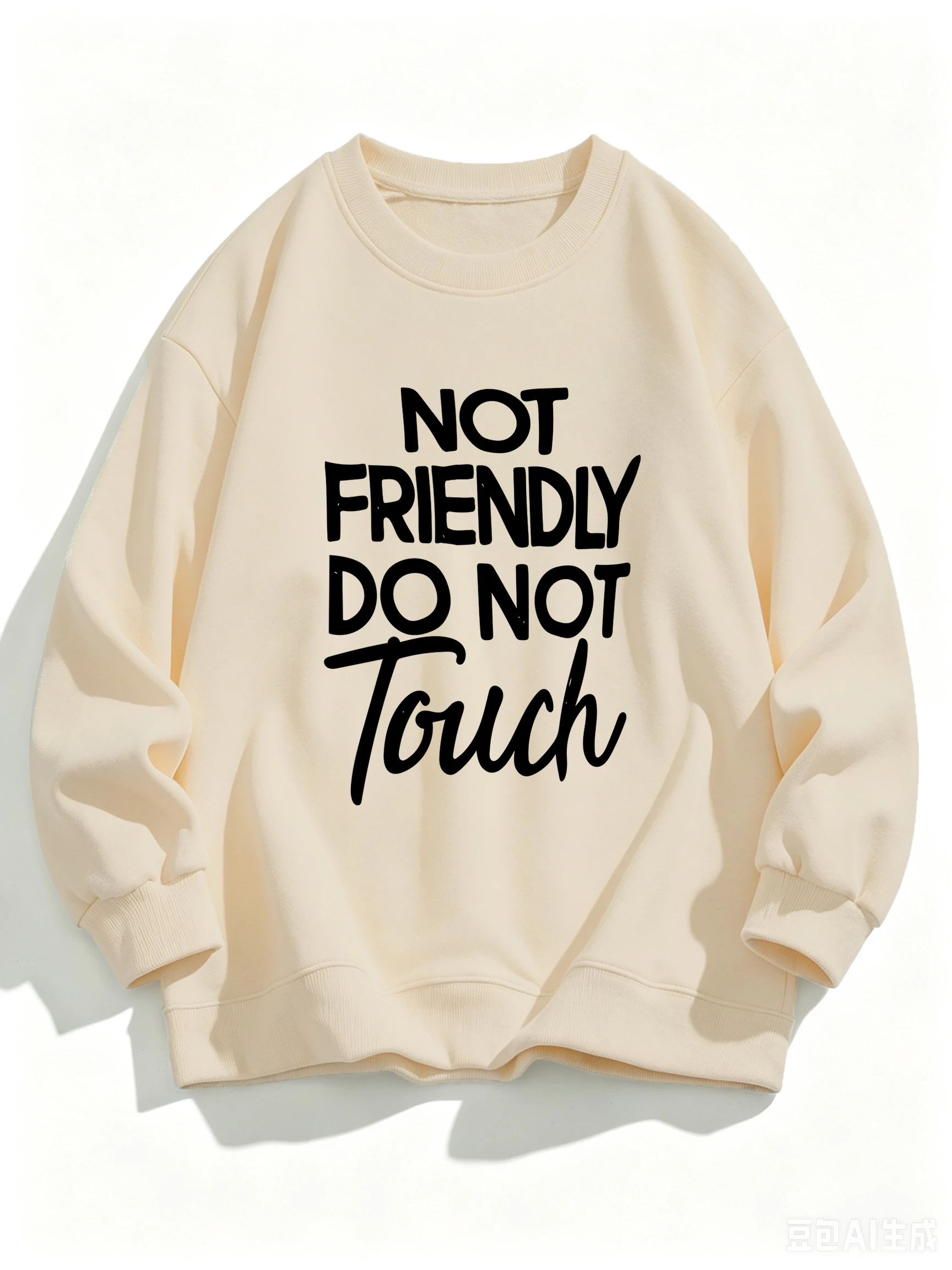 Not Friendly Don'T Touch Print Woman Loose Sport Pullover Y2K Fleece Sweatshirt Autumn O-Neck Clothes Casual Soft Sportswear