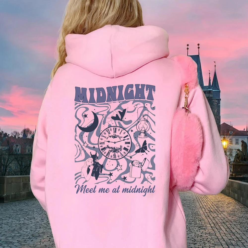 Meet Me At Midnight Hoodie Midnights Album Retro Back Print Hooded Sweatshirt The Stories of 13 Sleepless Nights Midnights Merch