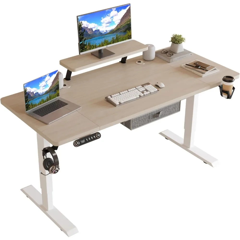 

63x30 Inches Electric Standing Desk with Drawer, Adjustable Height Sit Stand Up Desk with Storage Shelf