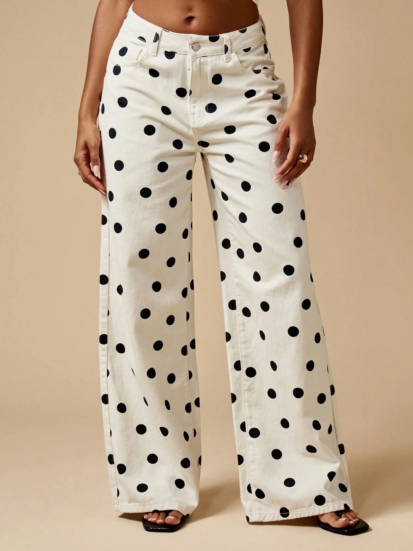 

European American Polka Dot Loose Jeans Versatile Casual Mid-rise Non-stretch Pants Women 2026 New Street Fashion Trousers
