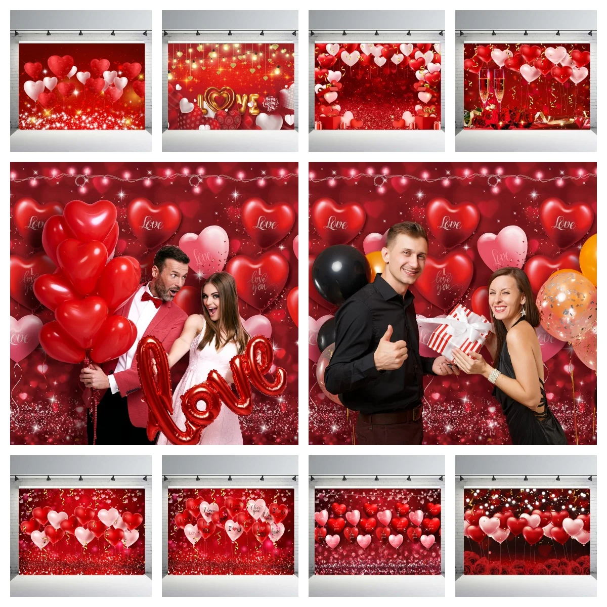 Valentine's Day Backgrounds Red Love Balloon Decor Mother's Day Bride Shower Child Newborn Birthday Wedding Party Photo Backdrop