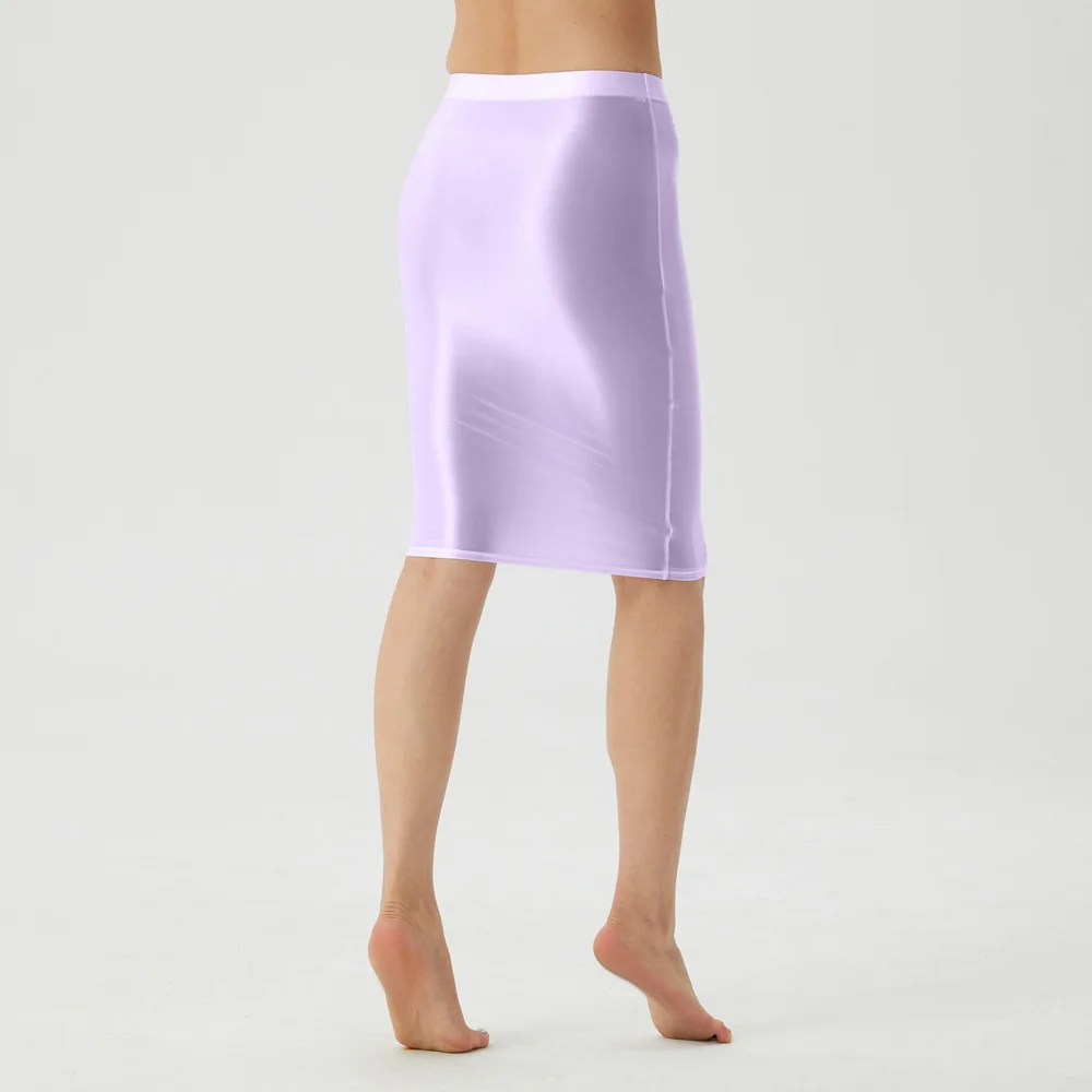 Womens Sexy Shiny Bodycon Skirt Sheer Slim Fit Pencil Skirts High Elastic Smooth Breathable Fabric Tight Party Club Style Summer