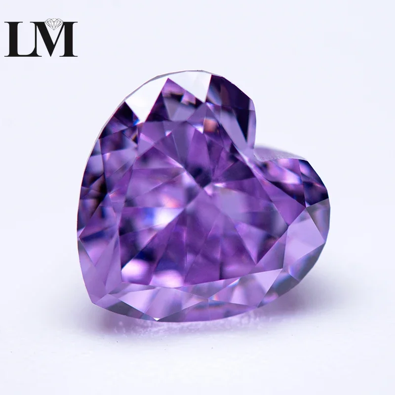 

Cubic Zirconia Synthetic Gemstone 5A Grade Fancy Purple Color Heart Shape 4k Crushed Ice Cut Lab CZ Stone Women Charms Jewelry