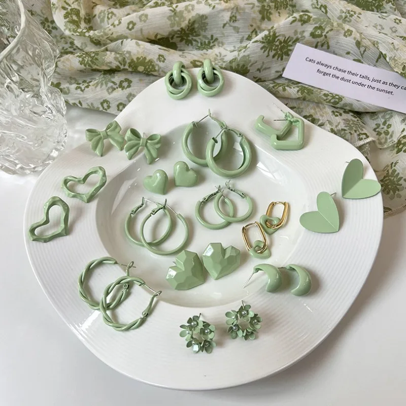 

Light Green Geometric Stud Earrings Spring Summer Fresh Elegant Versatile Hypoallergenic Lightweight for Women Daily Party Use