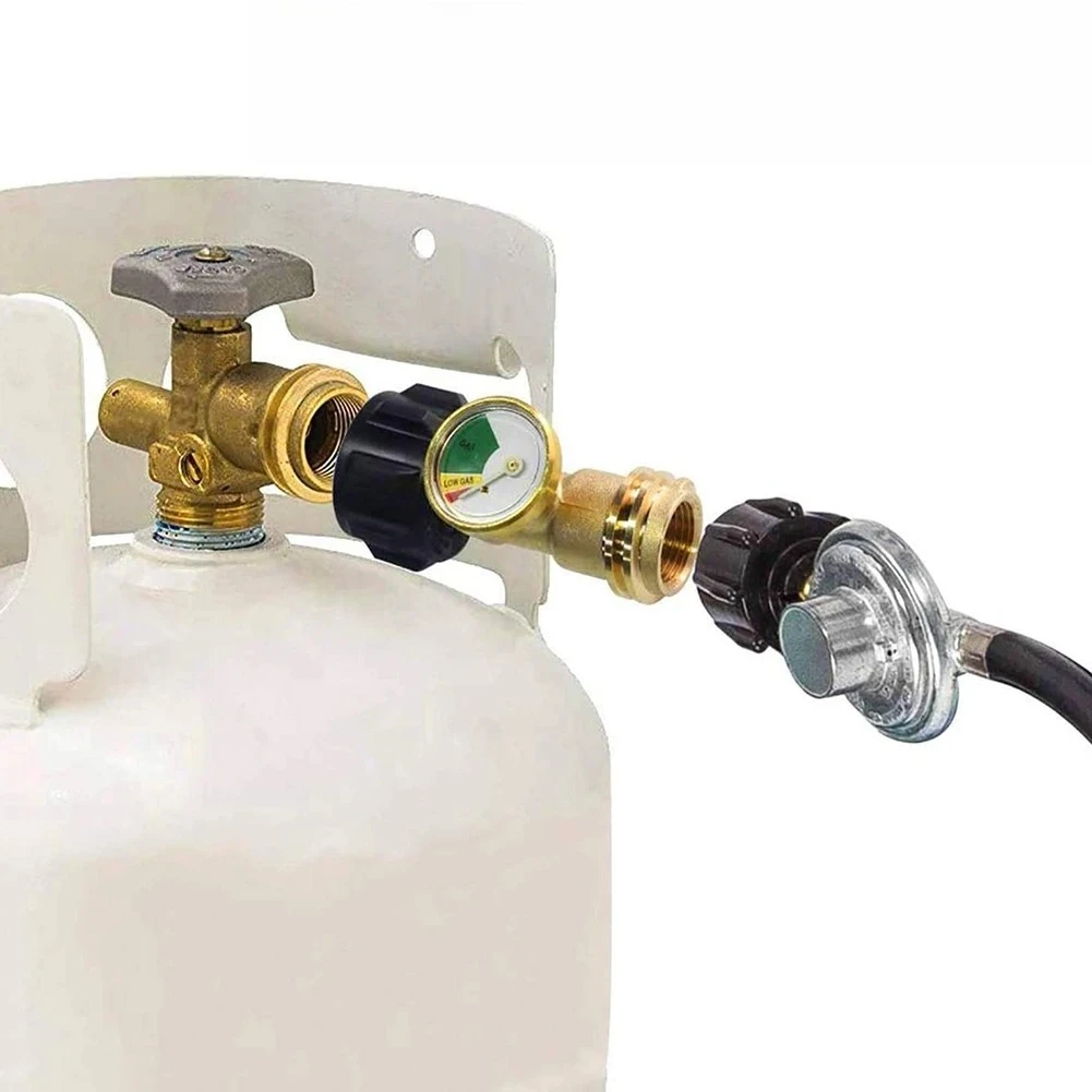 

Propane tank level gauge, leak detector, and pressure gauge for camping vehicles, with Type 1 connection