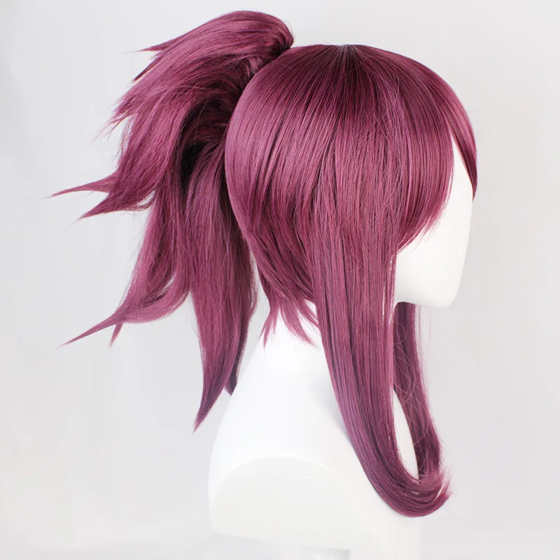 LOL KDA Akali The Rogue Assassin Akali Mixed Purple Ponytail Clip Heat Resistant Hair Cosplay Costume Wig