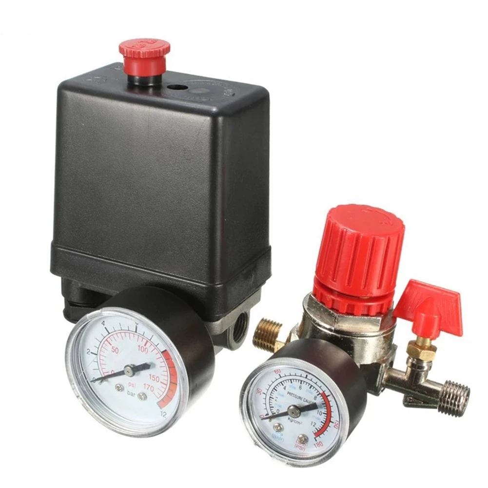 

120PSI Air Compressor Pressure Switch Valve Control 4Port Manifold Regulator Gauges Air Compressor Pump Control Valve With Gauge