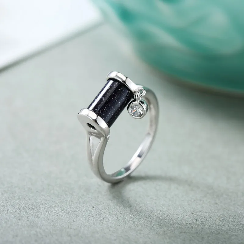 BOCAI NEW S925 Pure Silver Simple And Fashionable Blue Sandstone Ring