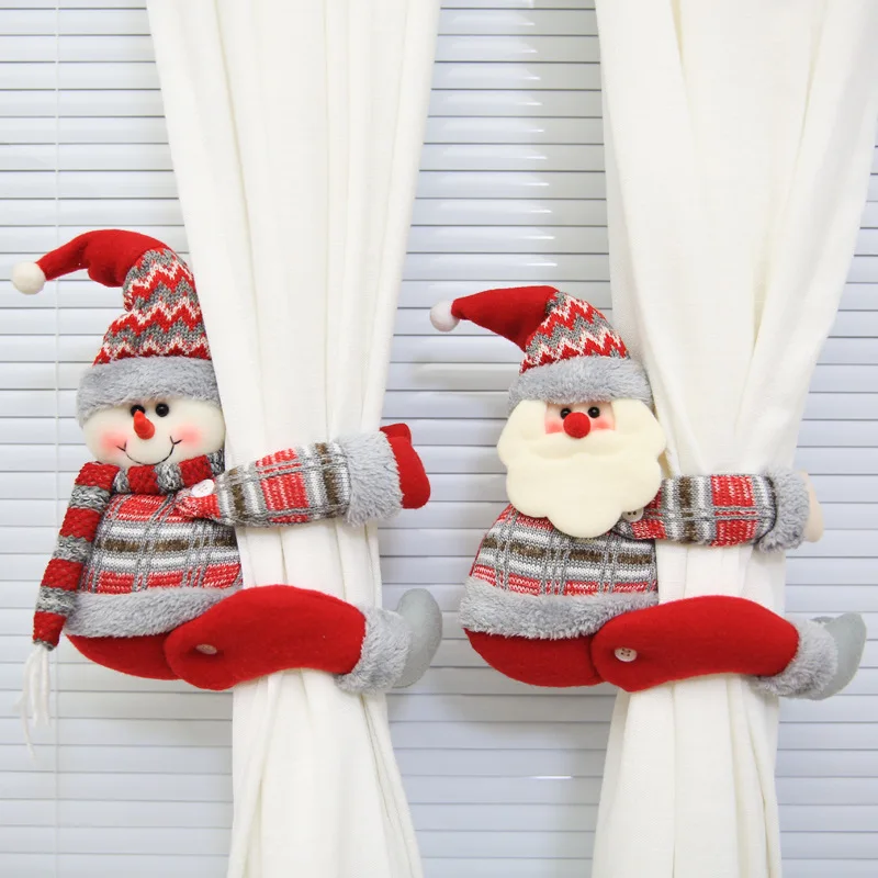 

Christmas Santa Curtain Buckle Snowman Elk Doll Buckle for Xmas Home Windows Ornaments Dolls in Red Color Xmas Gifts