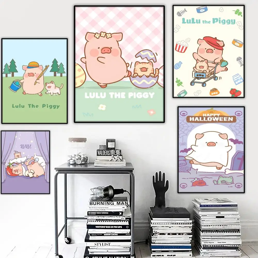 Cute Cartoon Lulu Pig Painting Calligraphy Wall Art HD Canvas Oil Painting Posters Prints Home Bedroom Decor Gift