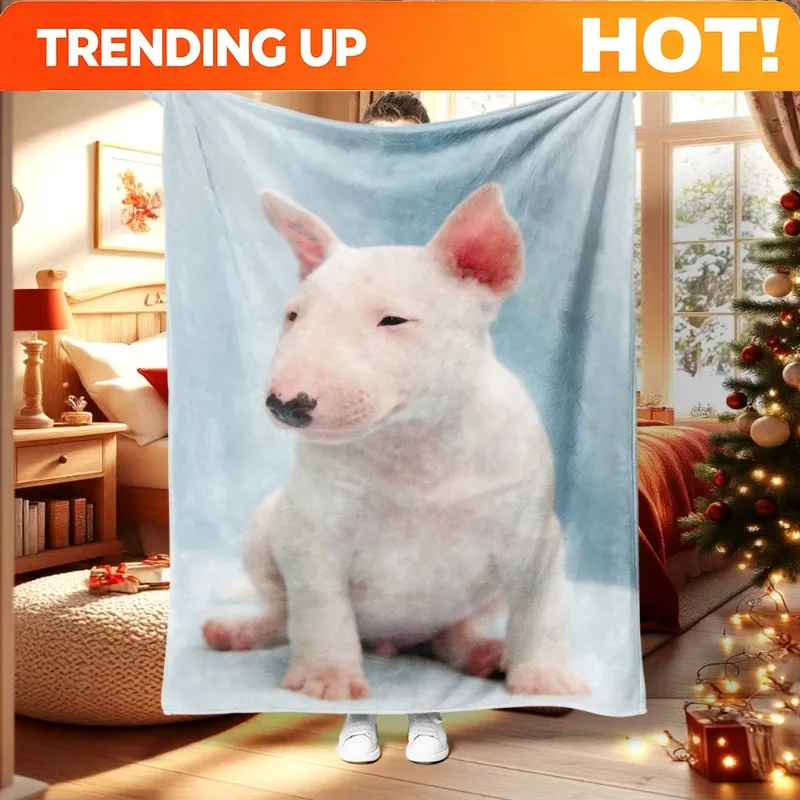 Customize 1pc 230GSM Trendy British Bull Terrier High-Definition Pattern Flannel Blanket | Must-Have for Pet Lovers / Bedroom /