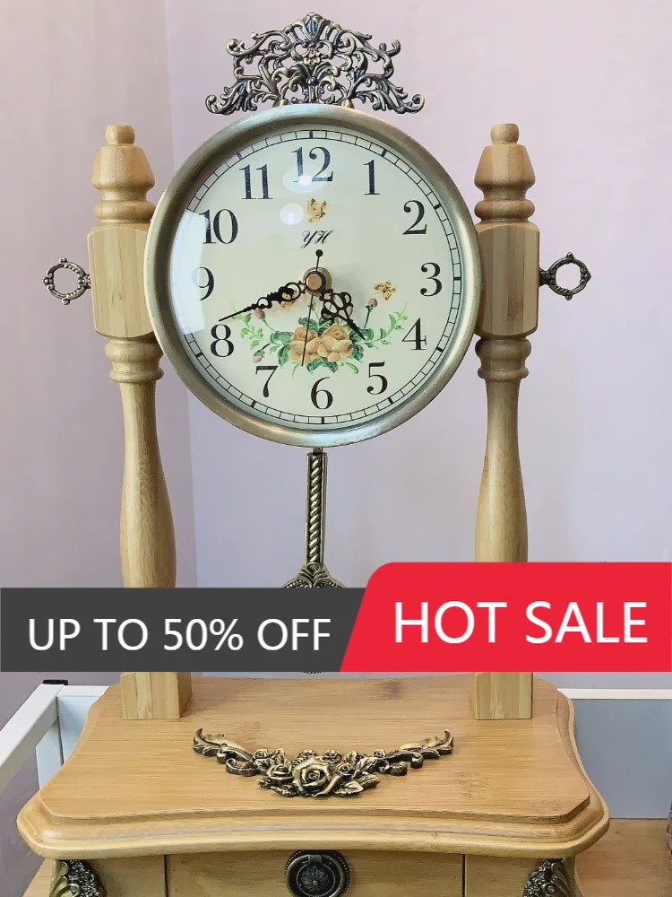 Retro Desk Clock Solid Wood Silent Desktop Clocks European Style Vintage Clock Table Clocks Retro Decorative for Living Room