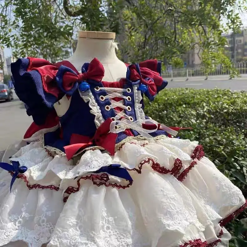 Summer Spanish Embroidery Floral Princess Lace Gauze Layed Party Sundress Girl Lolita Clothes Elegant Party Evening Clothing
