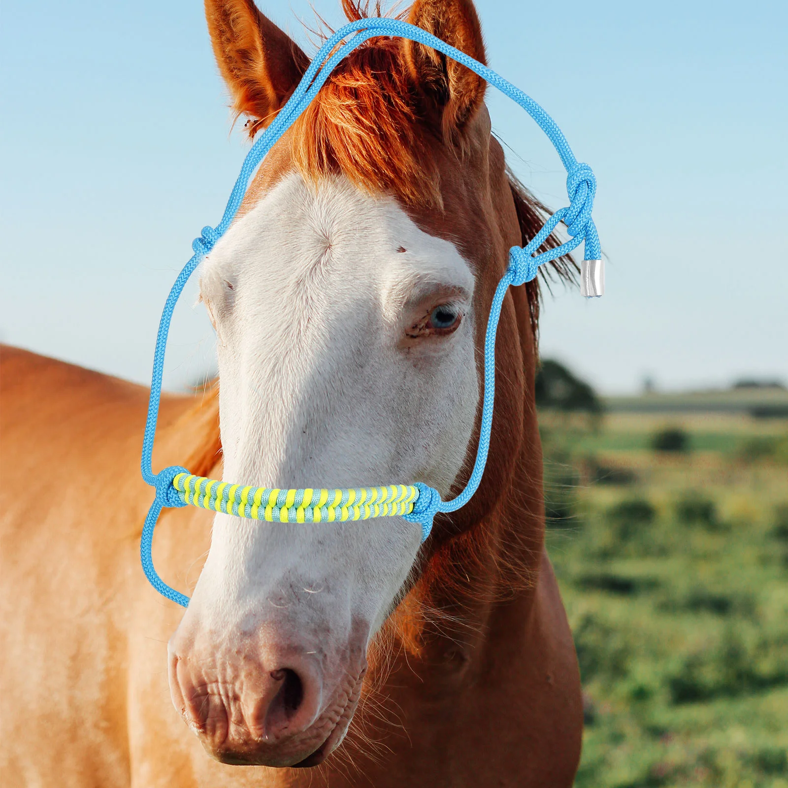 Adjustable Multi-knot Rope Braided Horse Head Bridle for Harness Halters Horses Professional Supply Portable Collar Faucet