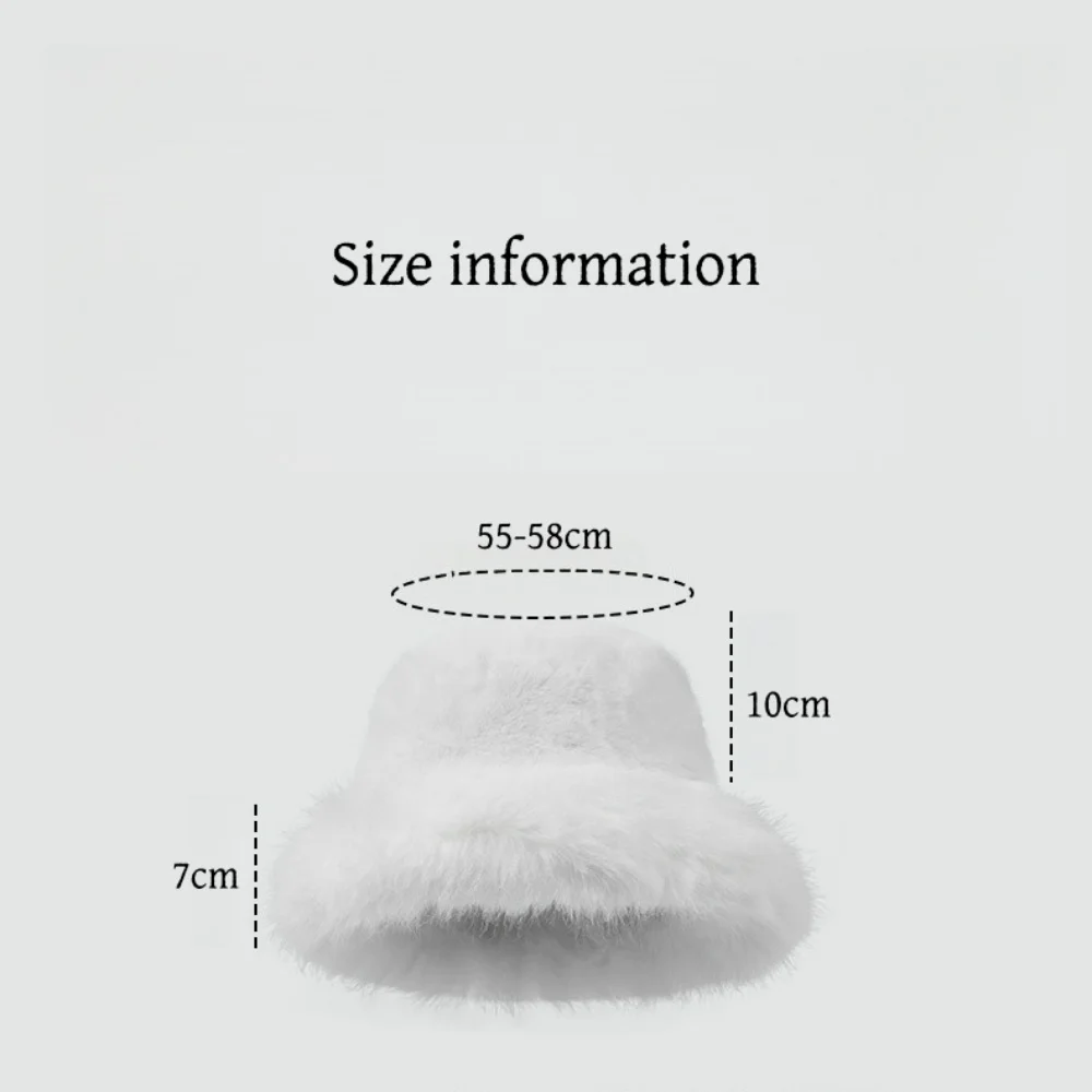 Winter Solid Faux Rabbit Fur Caps Hat Beanie Warm Thicken Cold Proof Women's Head Hood Adjustable Shed-free Bucket Hat Gorros