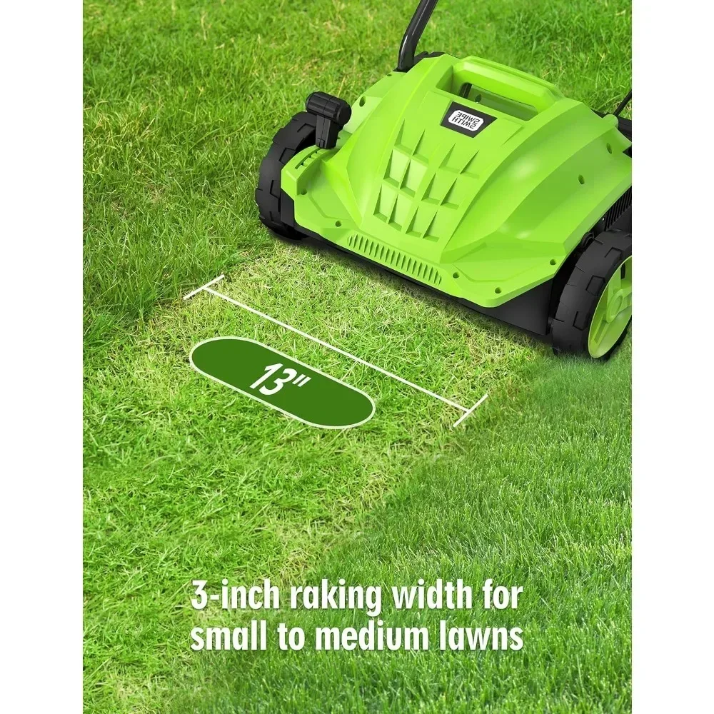 12 Amp Electric Dethatcher Scarifier, 2-in-1 Lawn Dethatcher, 4-Position Depth Adjustment, Scarifier with Foldable Handle