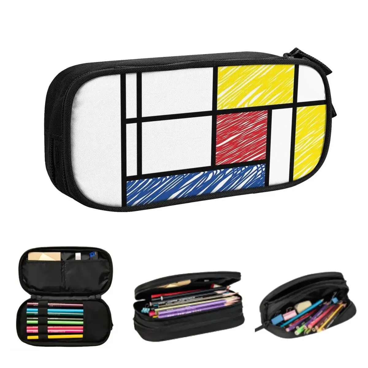 Mondrian Minimalist De Stijl Pencil Cases Large Storage Pen Bags Pen Box Pencil Pouch For Boys Girls Students Stationery School