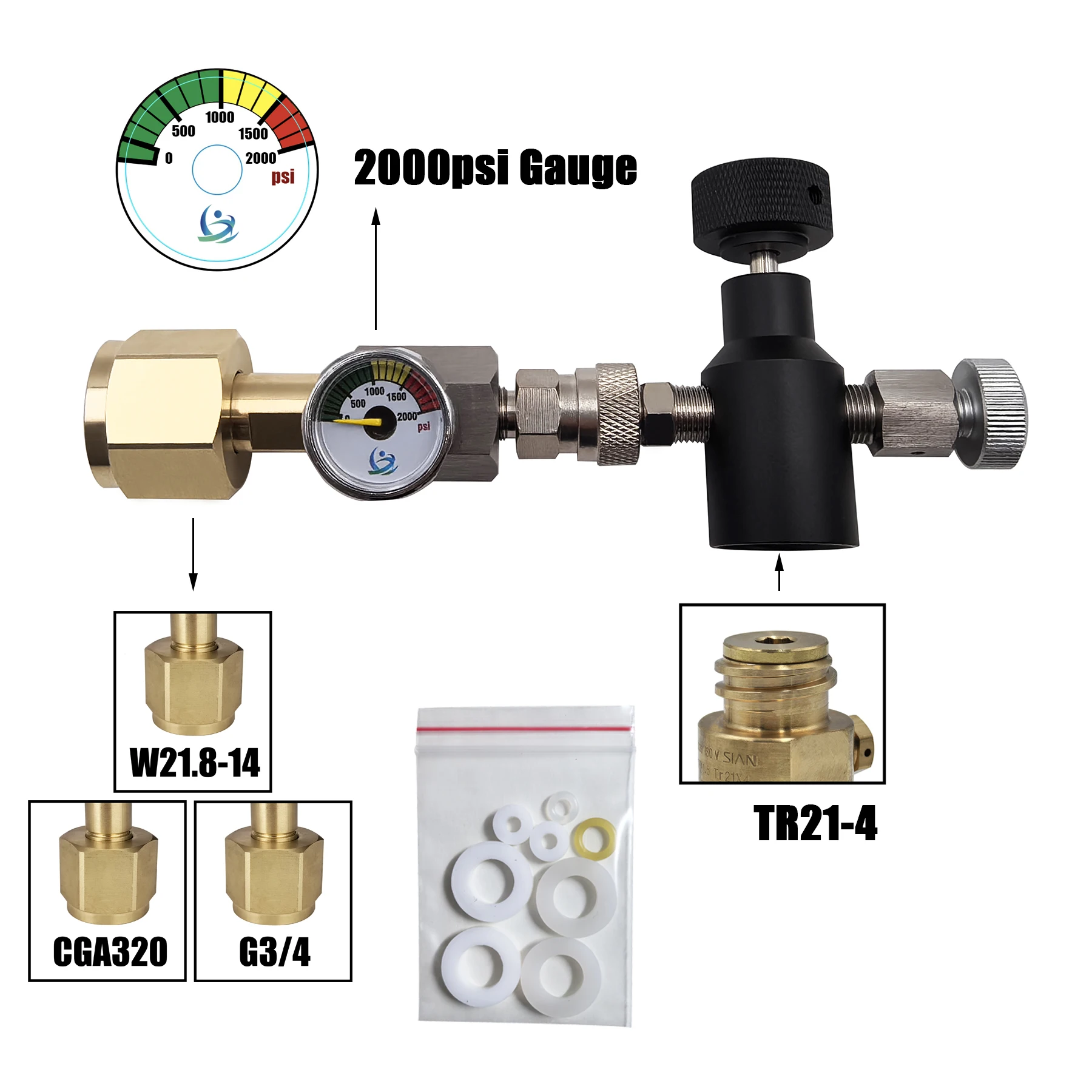 

Soda Water Accessories CO2 Cylinder Connector with W21.8-14 CGA320 G3/4 Tank Filling Station Bottle Refill Adapter Thread TR21-4