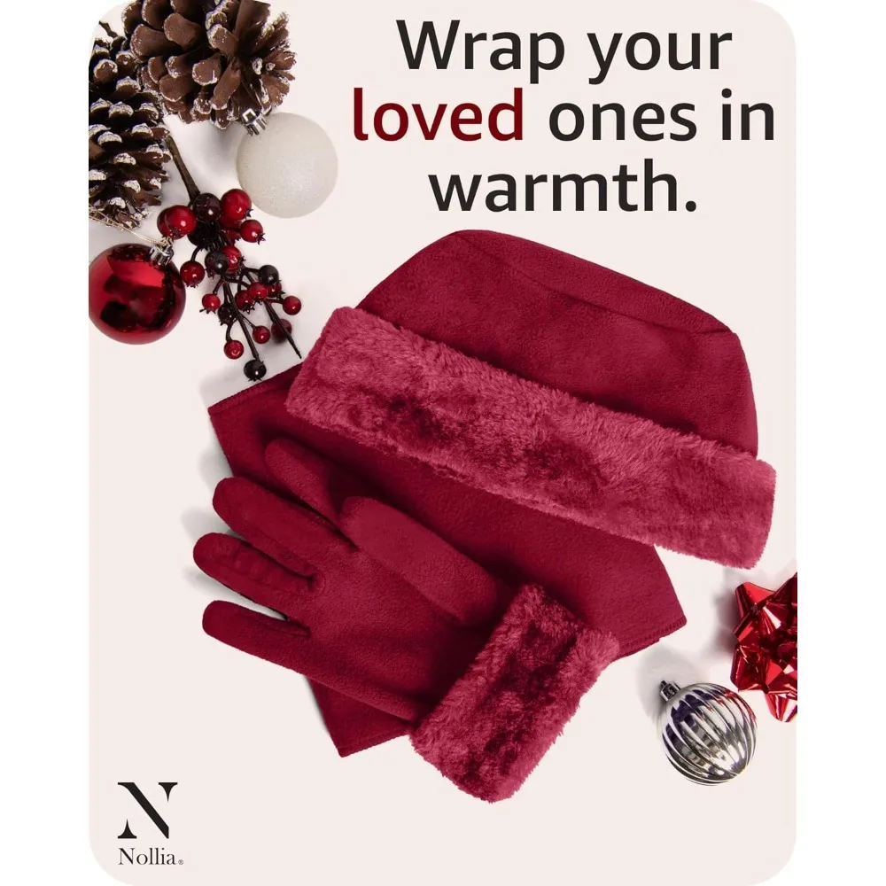 شتاء نسائي دافئ من الصوف - طقم قبعة وقفازات نسائية + قبعات وقفازات وأوشحة للنساء #6