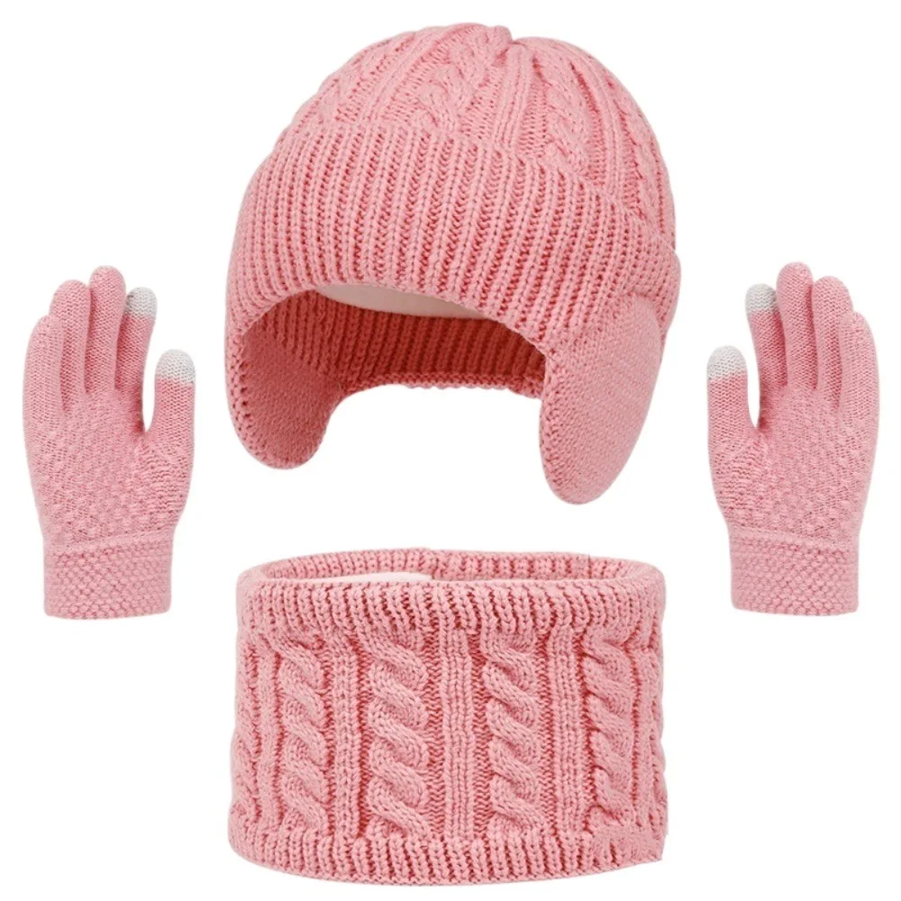 

New Winter Hat Scarf Gloves Set Warm 3-10Y Toddler Bonnet Windproof Thicken Ear Protection Knitted Hats Children's Outdoor