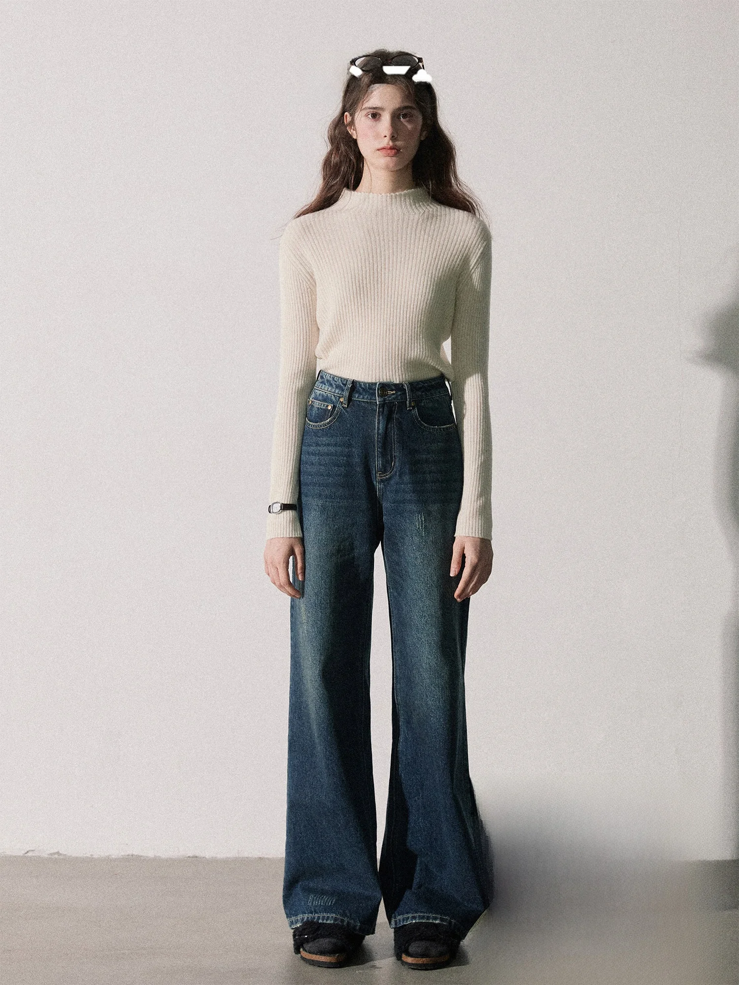 

Callmelater Vintage High Waist Straight Leg Jeans Women's Slim Fit Blue Waed Denim Pants Casual High Waist Cotton Zipper