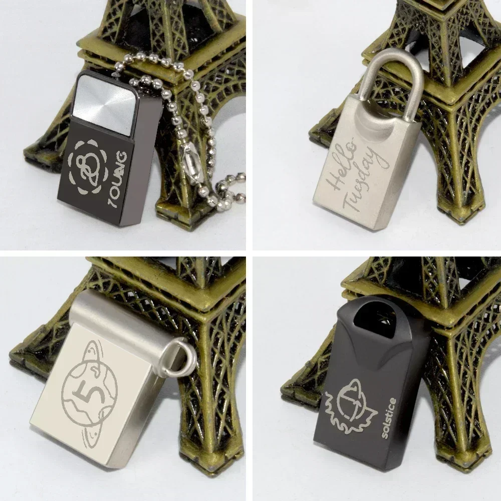 50 Pcs/lot Free Key Chain Mini USB Flash Drive 2.0 4GB Metal Pendrive 64GB Memory Stick 32GB 16GB 8GB Real Capacity U Disk