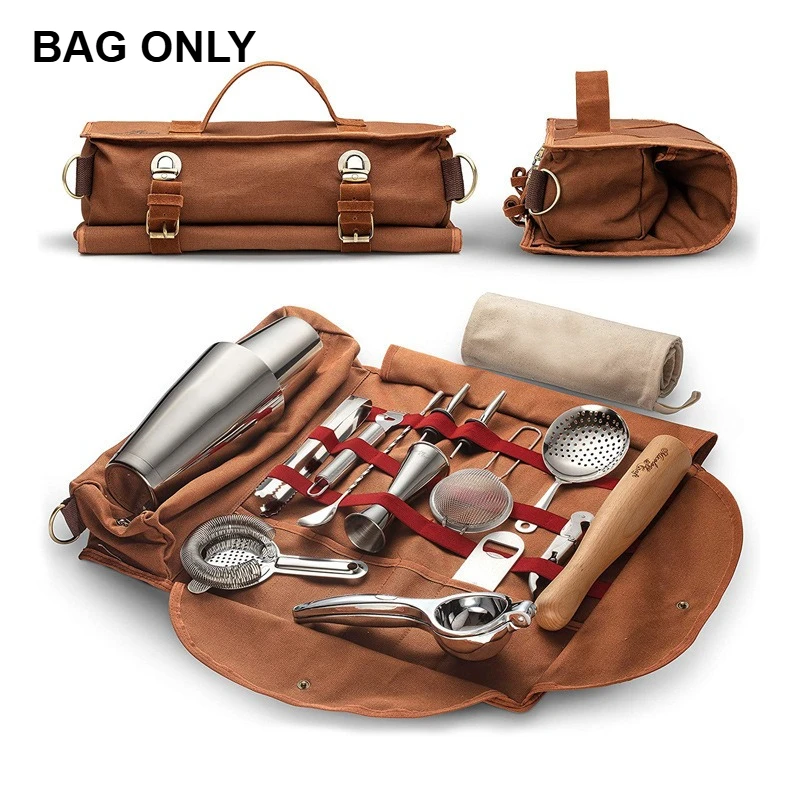 Portable Bartender Travel Bag - Canvas Bar Tool Storage Bag for Cocktail Shaker Wine Set Home Work Parties Camping Use(No Tools)