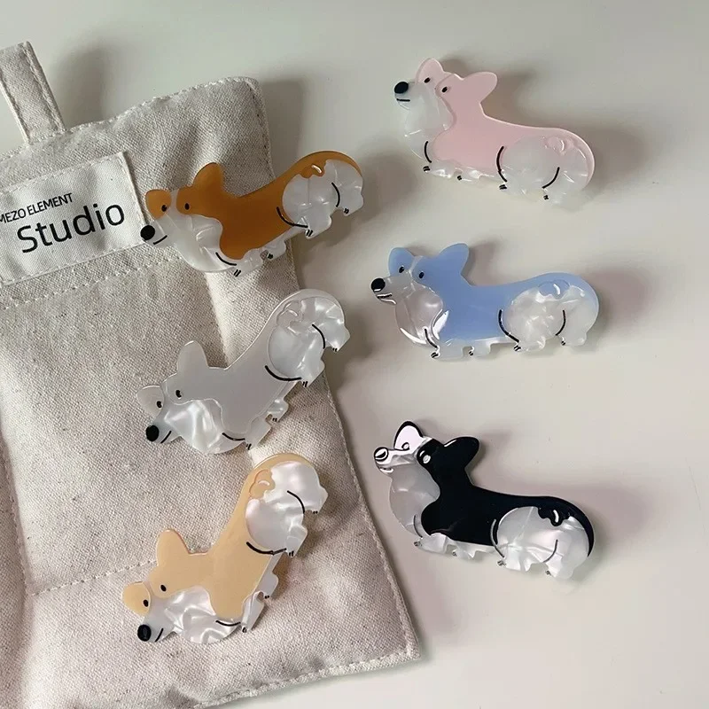 

New Cute Versatile Multicolor Corgi Dog Hair Clip Acetate Material Fashion Design Bang Hairpin Female Hair Accessories