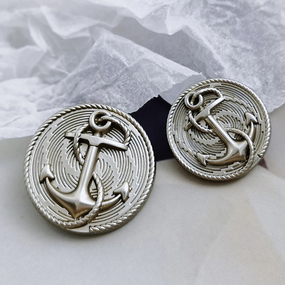 10 Pieces/set Vintage Anchor Stripe Design Metal Buttons Elegant Suit Jacket Knitwear Sweater Coat Round Decorative Buttons