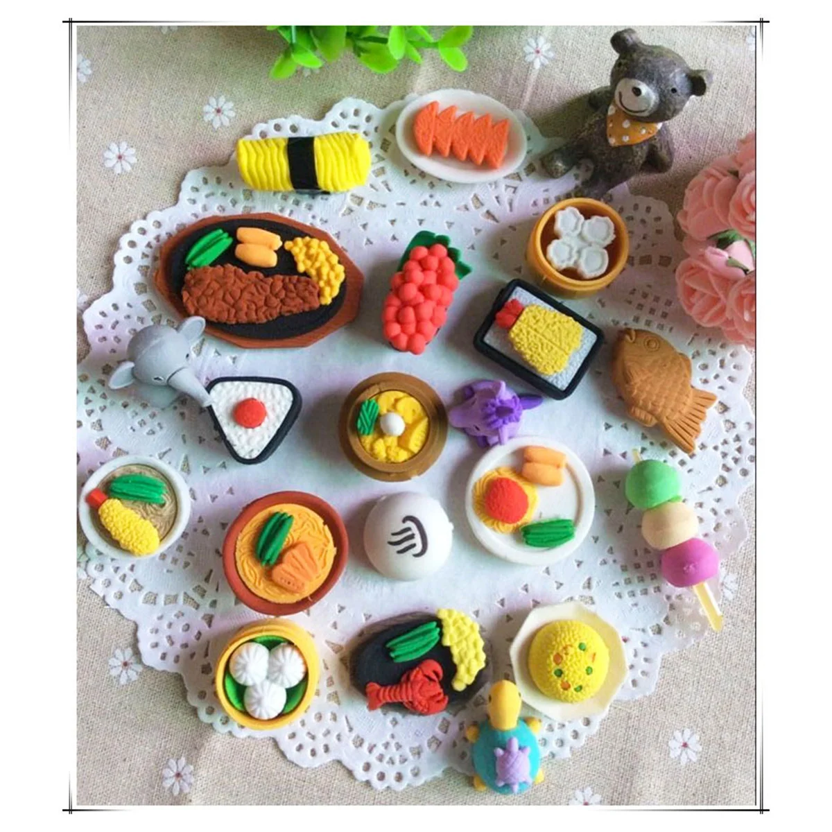 12pcs Snacks Foods Shaped Eraser Creative Stationery Cartoon Pencil Eraser Creative Gift for Kids Students (Random Pattern)