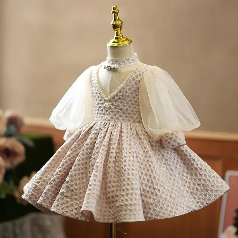 Baby Spanish Lolita Princess Ball Gown Kids Host Wedding Dresses For Children Puff Sleeves Girl Formal Elegant Frocks A2123