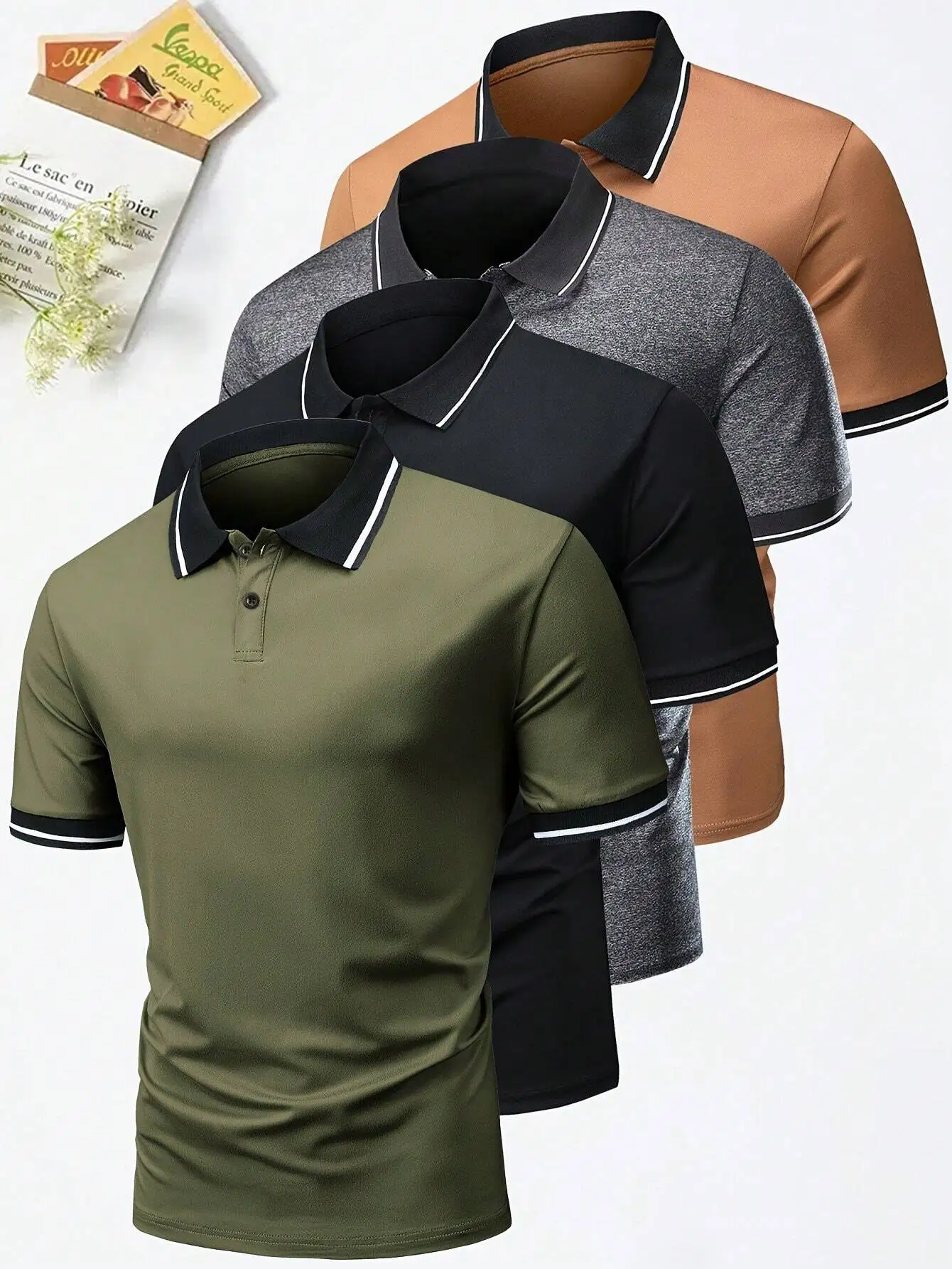 

4-Pack Men's Short Sleeve Polo Shirts, Wrinkle-Resistant Casual Collared Tops for Summer