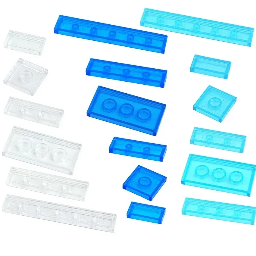 Smooth Transparent Thin  FiguresBricks 1x2 1x4 2x2 2x4 Creative Toy Assemble Blue Clear Building BlockCompatible 3070 3068 Gift