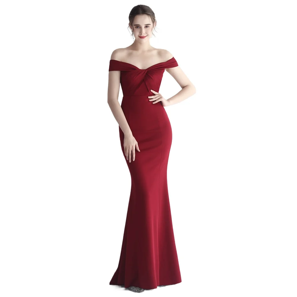 Sexy V-neck Off Shoulder Rucehd Mermaid Satin Long Formal Evening Dress