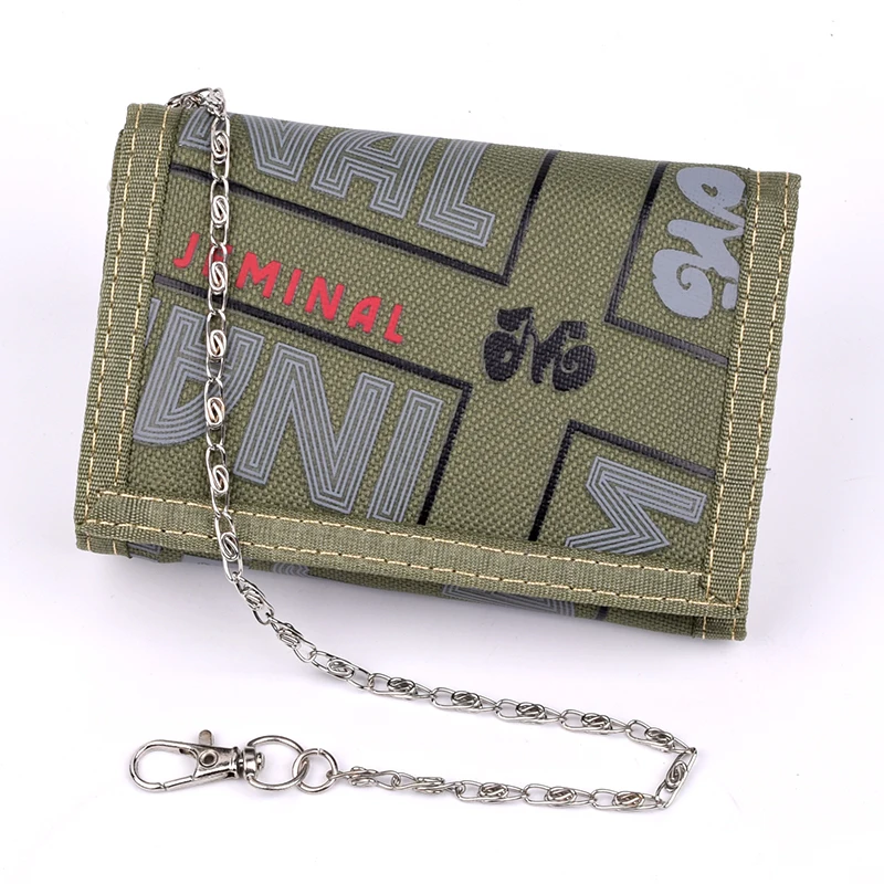 

Anti-theft Chain Nylon Wallet Youth Students Trifold Short-style Wallet Credit Card Case Teen Zipper Coin Purse Men Women