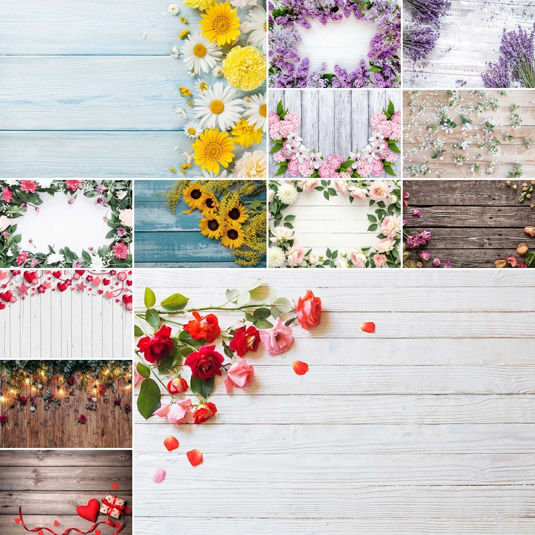 

MOON.QG Vintage Wood Flower Background Wedding Shooting Accessories Photo Booth Birthday Decorations Backdrops For Photography