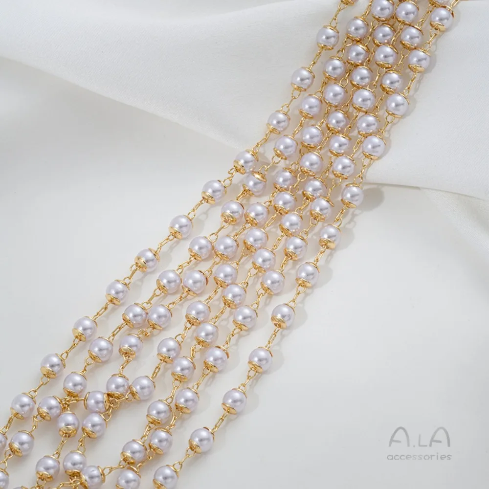 14K الذهب اللون حبة قبعة زهرة حامل حقيبة تقليد اللؤلؤ اليدوية سلسلة DIY اليدوية سوار قلادة مجوهرات سلسلة فضفاضة #3