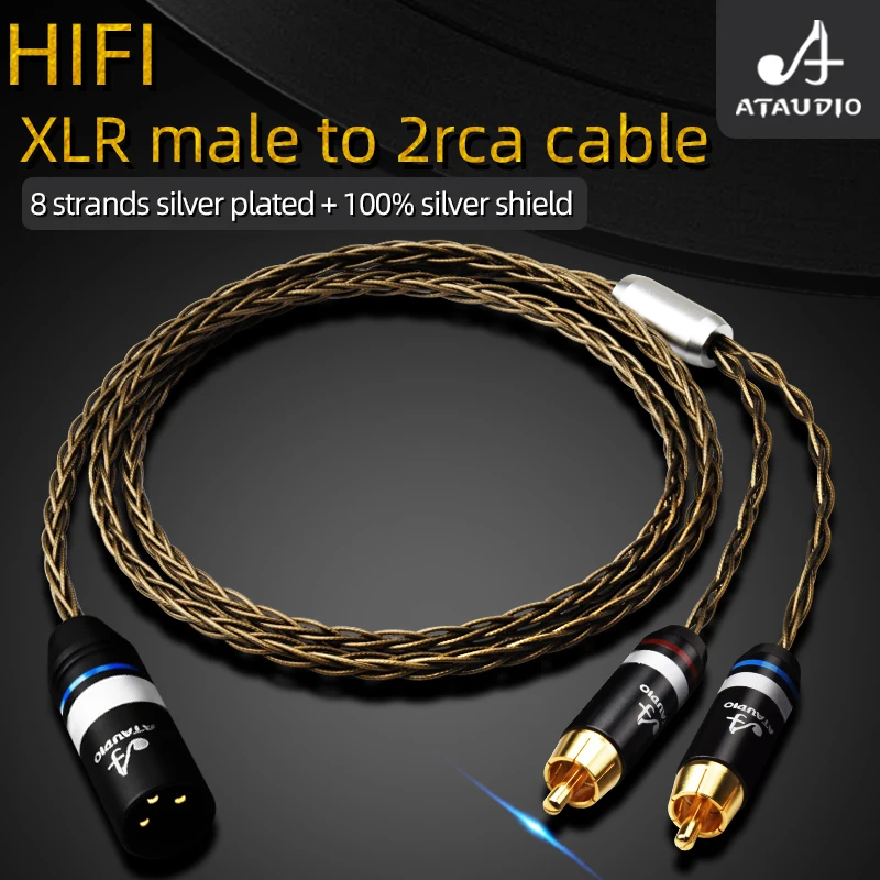 ATAUDIO HiFi XLR to 2RCA Audio Cable High Purity OCC Silver Plated Core XLR Male&Female to Dual RCA Jack Cord for Amplifier DAC