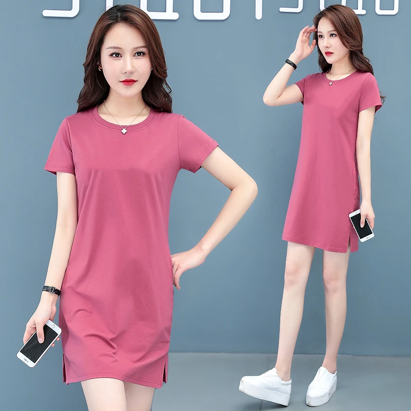 ฤดูร้อนใหม่อเนกประสงค์สบายๆรอบคอแขนสั้นเสื้อยืดกระโปรงผู้หญิงขนาดกลางถึงยาว Mom'S Home หลวมและชุดกระชับสัดส่วน