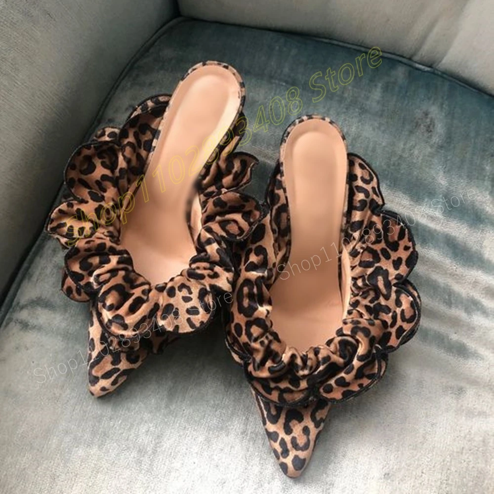 

Leopard Print Petal Shape Slippers Pointed Toe Stiletto High Heel Fashion Sexy Women Shoes 2024 Summer Zapatos Para Mujere